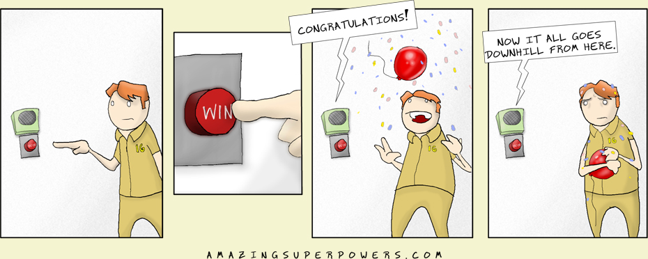 For the "LOSE" button, the balloon is replaced with an anvil. But the confetti stays.