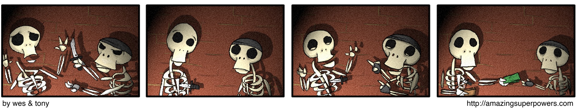 In the fifth panel he's handing him his knife back. In the sixth panel they're going to go see 'Reign Over Me' together