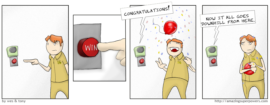 For the 'LOSE' button, the balloon is replaced with an anvil. But the confetti stays.