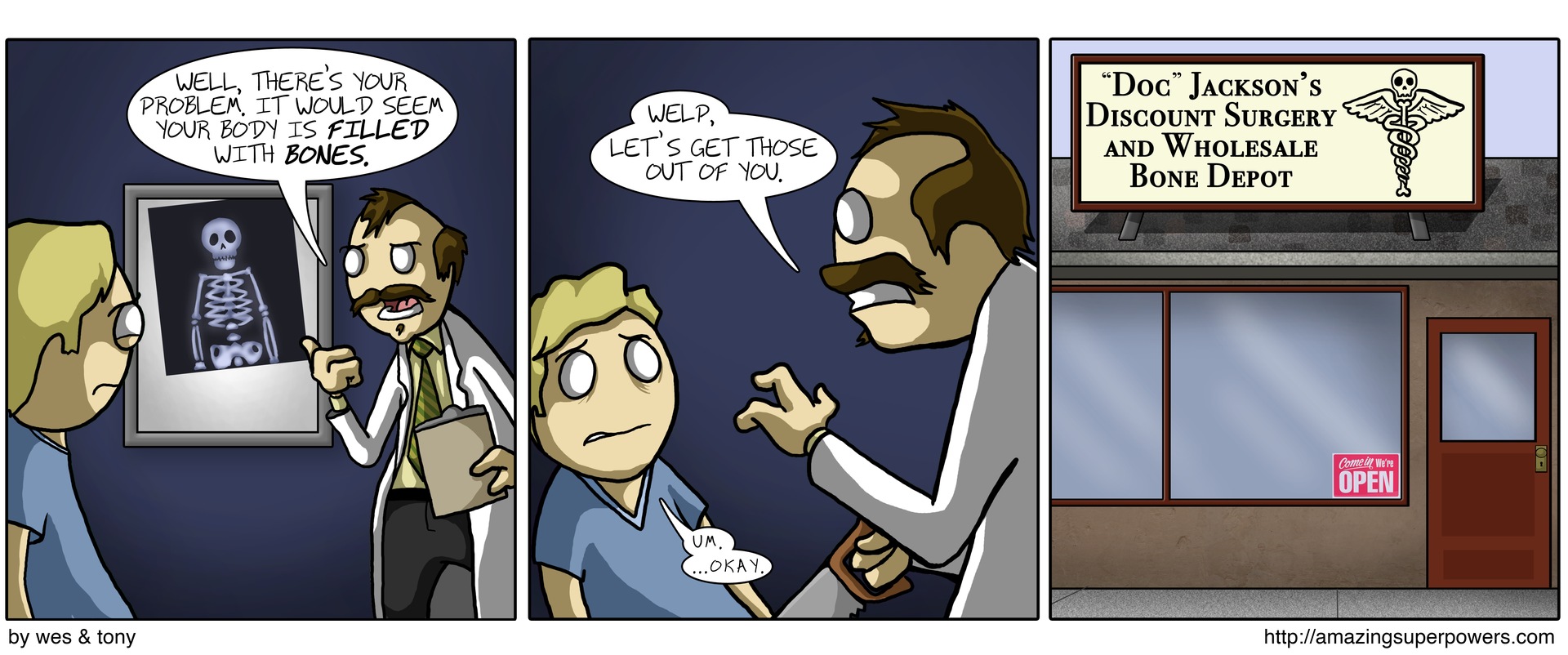 'That big tumor-shaped thing? Nah, i wouldn't be worried about that. Just the bones.'